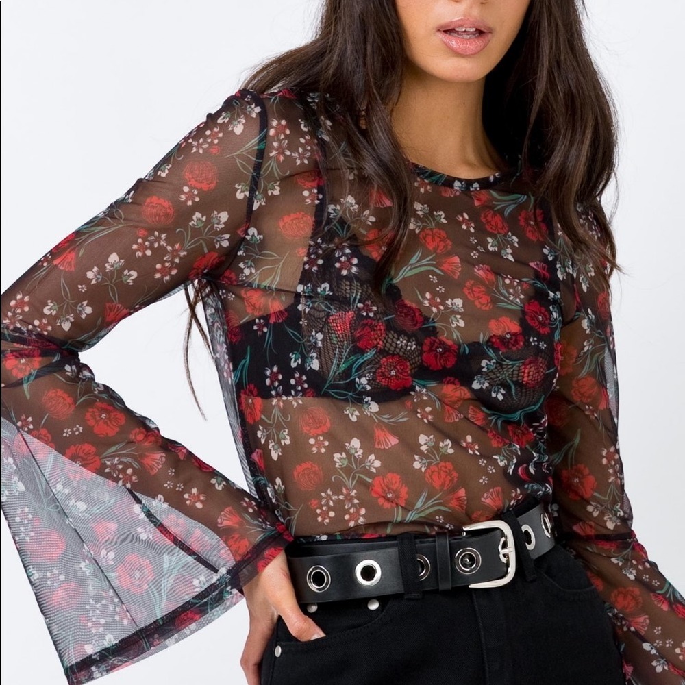 MINK PINK TIME FLIES PRINTED MESH TOP
